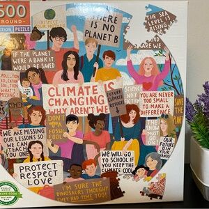 eeboo 500 Pieces Climate Action Round Puzzle Piece And Love